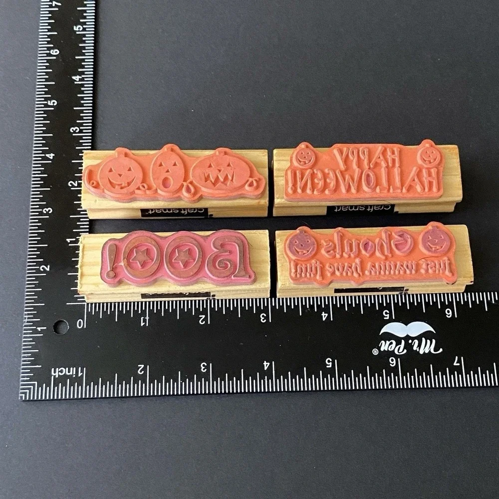 Craft Smart Mounted Rubber Stamps Lot of 4 Halloween Theme Boo Ghouls Pumpkins